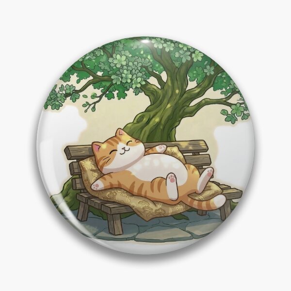 Item preview, Lazy Orange Cat Relaxing on a Park Bench Under a Tree designed and sold by NoopnyangStudio.