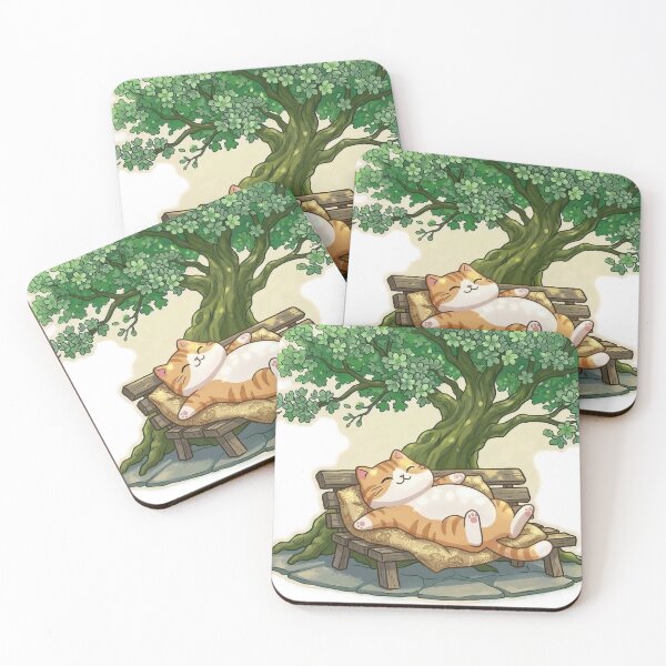 Item preview, Lazy Orange Cat Relaxing on a Park Bench Under a Tree designed and sold by NoopnyangStudio.