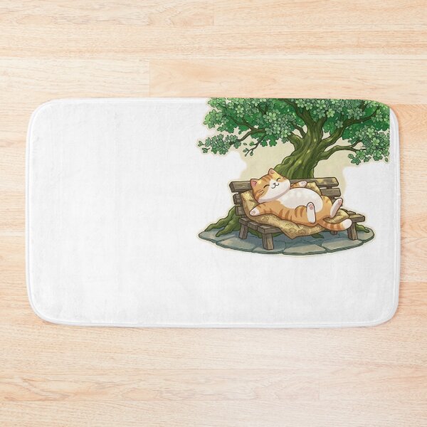 Item preview, Lazy Orange Cat Relaxing on a Park Bench Under a Tree designed and sold by NoopnyangStudio.