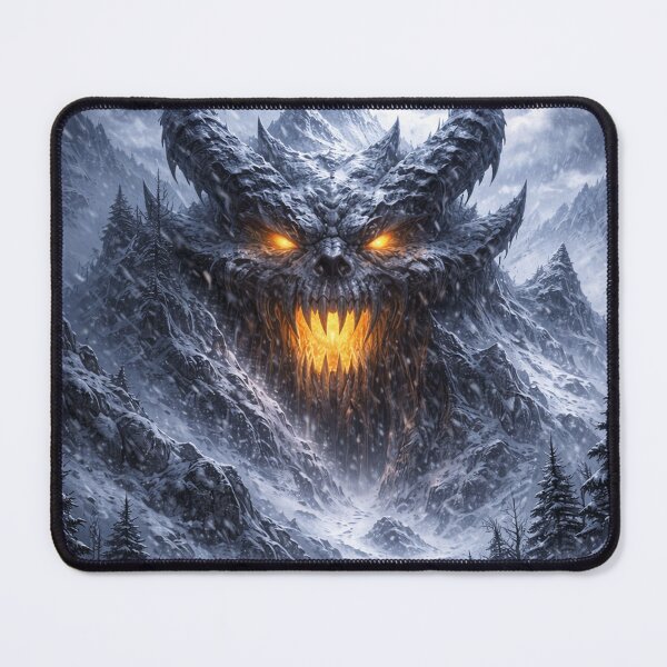 Item preview, Demonic Mountain Blizzard – Dark Fantasy Snowstorm Landscape with Giant Demon Face designed and sold by DrizzyV.