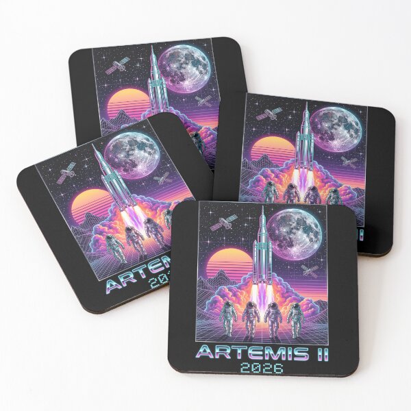 Artikelvorschau, Artemis II 2026 Retro-Synthwave-Weltraummission Astronauten-Raketenstart-Kunst entworfen und verkauft von Bongocomic.