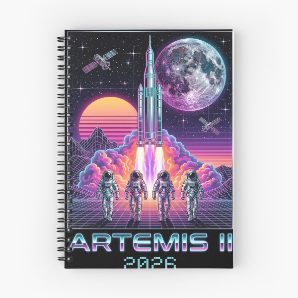 Artikelvorschau, Artemis II 2026 Retro-Synthwave-Weltraummission Astronauten-Raketenstart-Kunst entworfen und verkauft von Bongocomic.