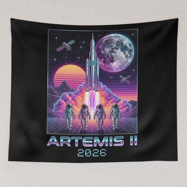 Item preview, Artemis II 2026 Retro Synthwave Space Mission Astronaut Rocket Launch Art designed and sold by Bongocomic.