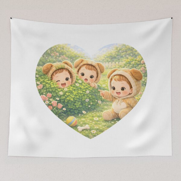 Item preview, Cute Bear Kids Heart Shape Garden Hide and Seek Kawaii Art designed and sold by Teenidesign .