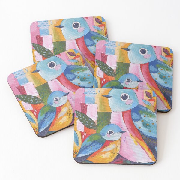 Item preview, Cute Bird Family Colorful Folk Art Illustration designed and sold by AlisaArtDecor.