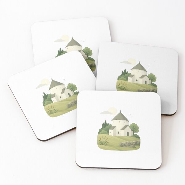 Item preview, Calm round church in moonlit landscape designed and sold by CreationsBornholm.