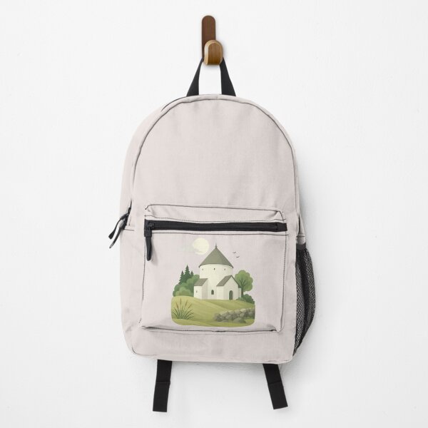 Item preview, Calm round church in moonlit landscape designed and sold by CreationsBornholm.