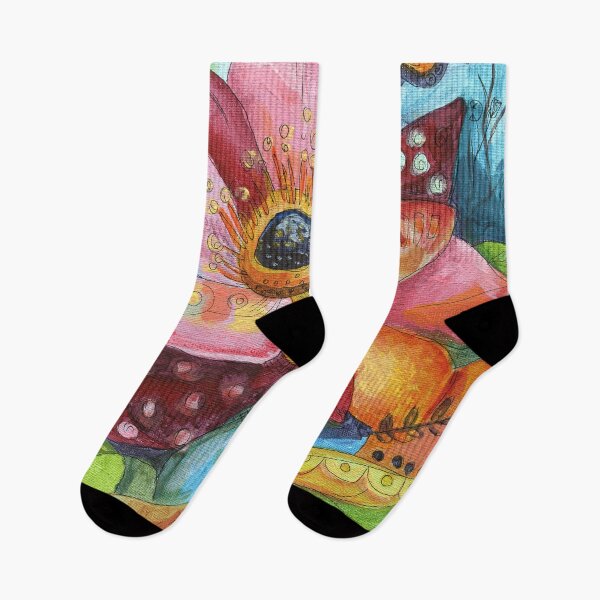 Item preview, Colorful Folk Flower Botanical Whimsical Illustration designed and sold by AlisaArtDecor.