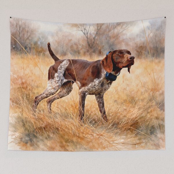 Item preview, On Point in Golden Fields – German Shorthaired Pointer Watercolor Art designed and sold by TammyHunterArt.