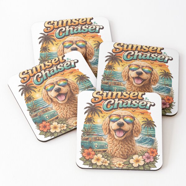 Item preview, Sunset Chaser Golden Doodle Retro Beach T-Shirt – Funny Surf Dog Summer Graphic Tee designed and sold by Aurora Prints.