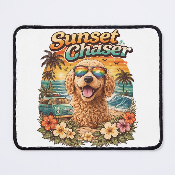 Item preview, Sunset Chaser Golden Doodle Retro Beach T-Shirt – Funny Surf Dog Summer Graphic Tee designed and sold by Aurora Prints.