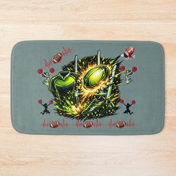 Item preview, Explosive Neon Football Action Illustration With Jersey Cleats Goalposts Cheerleaders And Heartbeat Graphics designed and sold by FireOrchid.