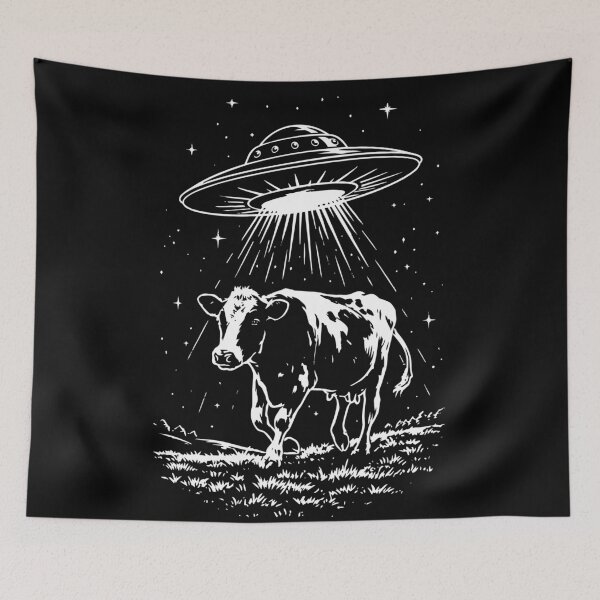 Item preview, Funny UFO Abducting Cow Vintage Alien Farm Black and White Space Design designed and sold by lematworks.