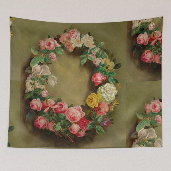 Item preview, Couronne De Roses by Pierre-Auguste Renoir: Romantic Floral Wreath Fine Art Print designed and sold by artofuniverse.