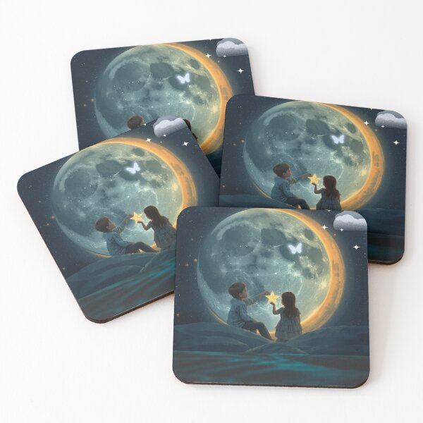 Item preview, Magical Moon Night Kids Art | Dreamy Star & Friendship Illustration | Fantasy Night Sky Design designed and sold by Irfana Designs.