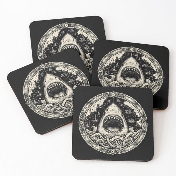 Item preview, Vintage Shark Kraken Compass Nautical Map Art designed and sold by AntiqueImages.