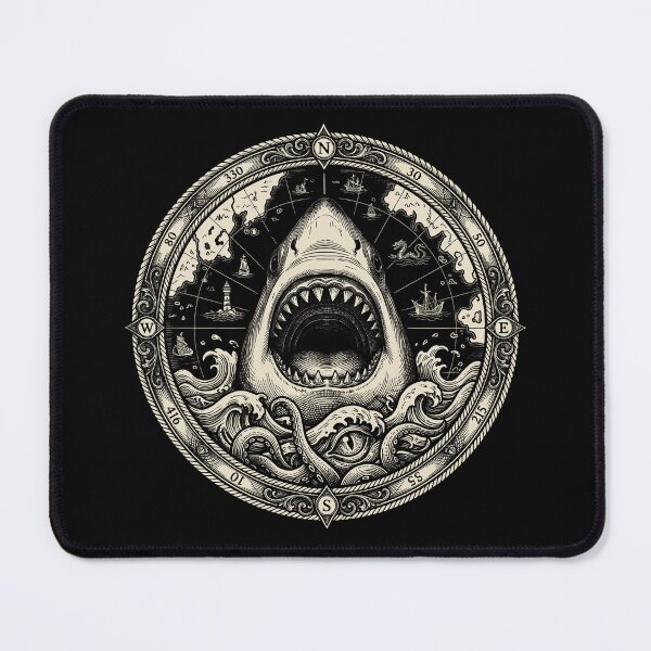 Item preview, Vintage Shark Kraken Compass Nautical Map Art designed and sold by AntiqueImages.