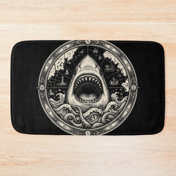 Item preview, Vintage Shark Kraken Compass Nautical Map Art designed and sold by AntiqueImages.