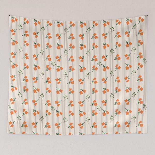 Item preview, Orange Floral Sprigs Pinstripe Pattern designed and sold by PetiteEthos.