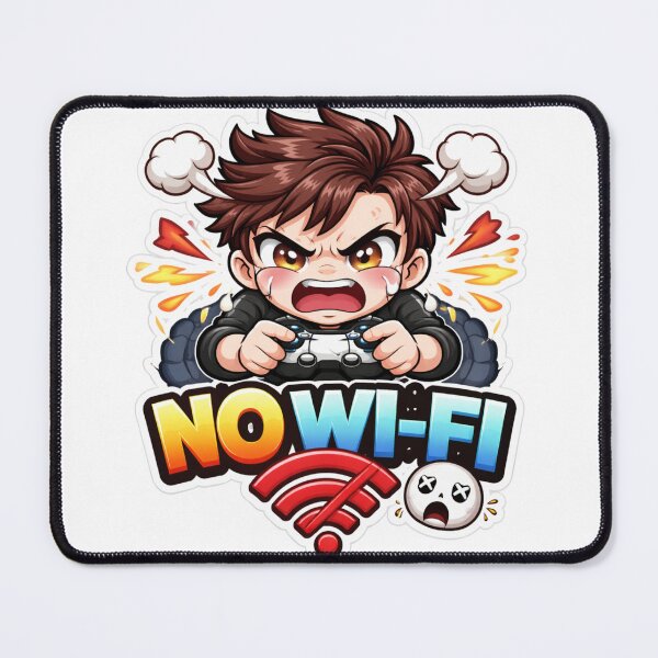 Item preview, No WiFi Gamer Sticker – Funny Gaming Lag Meme Angry Chibi Gamer Sticker designed and sold by Sidra digital art 8277237.