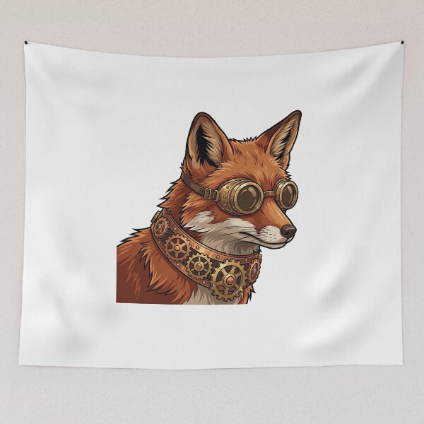 Item preview, Steampunk Fox - Mechanical Gears and Goggles Illustration designed and sold by MaynyStudio.