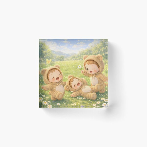 Item preview, Cute Bear Kids Playing in Sunny Meadow Kawaii Nursery Art designed and sold by Teenidesign .