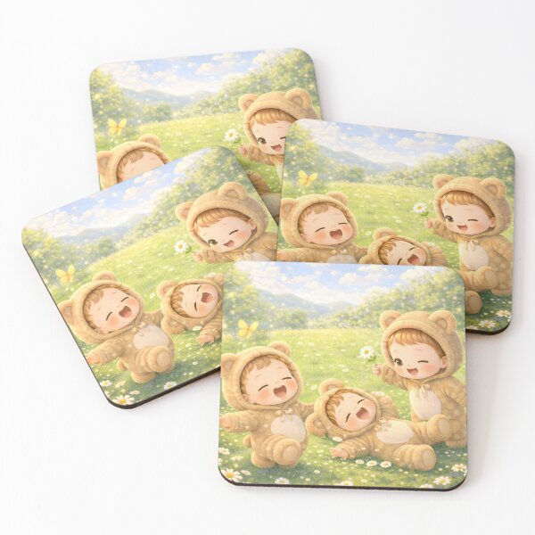 Item preview, Cute Bear Kids Playing in Sunny Meadow Kawaii Nursery Art designed and sold by Teenidesign .