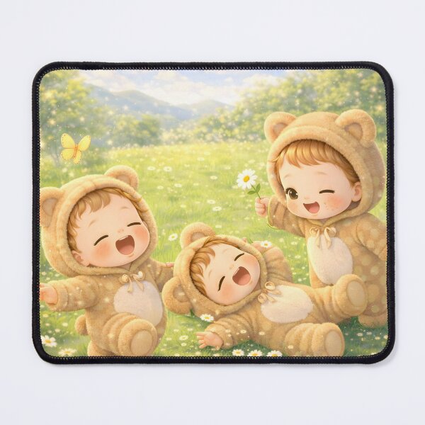 Item preview, Cute Bear Kids Playing in Sunny Meadow Kawaii Nursery Art designed and sold by Teenidesign .