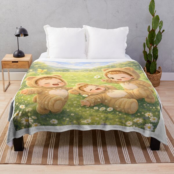 Item preview, Cute Bear Kids Playing in Sunny Meadow Kawaii Nursery Art designed and sold by Teenidesign .