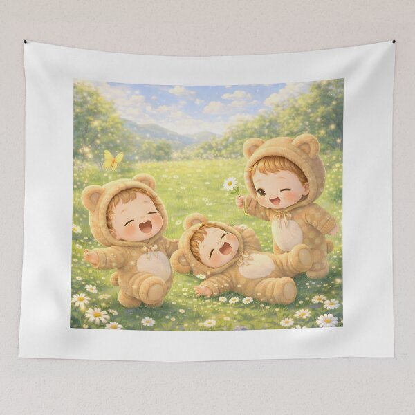 Item preview, Cute Bear Kids Playing in Sunny Meadow Kawaii Nursery Art designed and sold by Teenidesign .