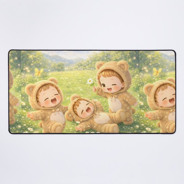 Item preview, Cute Bear Kids Playing in Sunny Meadow Kawaii Nursery Art designed and sold by Teenidesign .