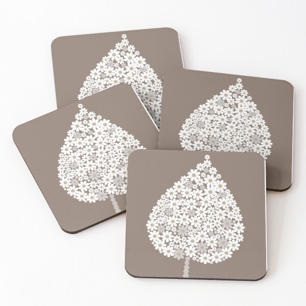 Item preview, Neutral Floral Leaf – White Flowers on Brown Background designed and sold by lunadesignsmoon.