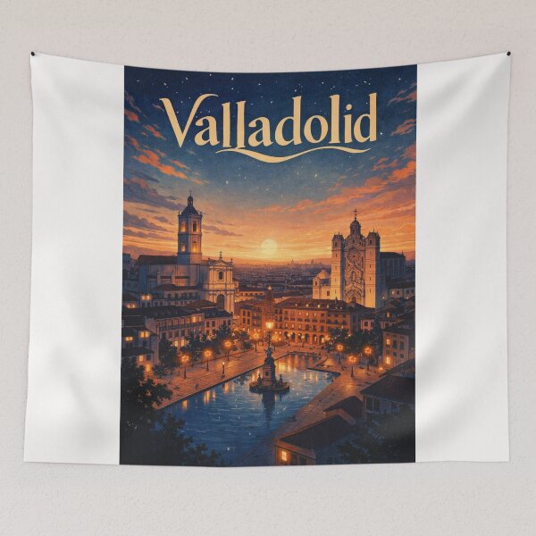 Item preview, Valladolid Spain Evening Skyline with Plaza Mayor and Pisuerga River Landmarks designed and sold by Places On Earth.