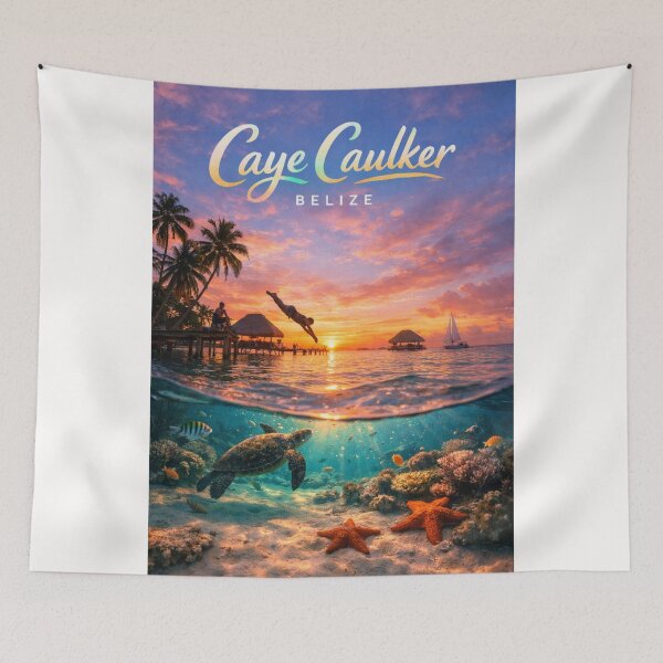 Item preview, Caye Caulker Belize Tropical Reef Scene with Ambergris Caye and Hol Chan Marine Reserve designed and sold by Places On Earth.