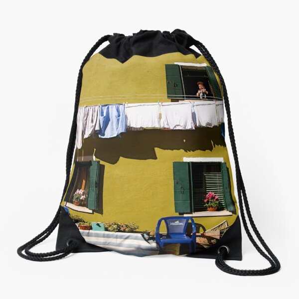 Laundry Day in Burano Drawstring Bag