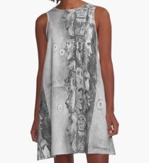 Moai Totem Charcoal Pattern A-Line Dress