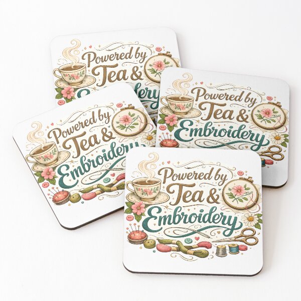 Item preview, Powered by Tea & Embroidery – Cozy Craft Lover Design designed and sold by blankTeeShirt.
