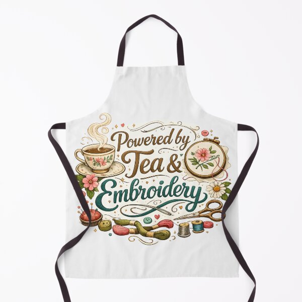 Item preview, Powered by Tea & Embroidery – Cozy Craft Lover Design designed and sold by blankTeeShirt.
