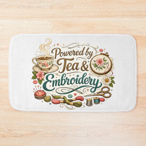 Item preview, Powered by Tea & Embroidery – Cozy Craft Lover Design designed and sold by blankTeeShirt.