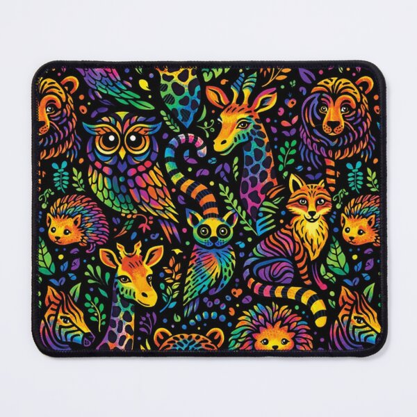 Item preview, Neon Safari Animals - Psychedelic Rainbow Wildlife Seamless Pattern designed and sold by myforestfog.