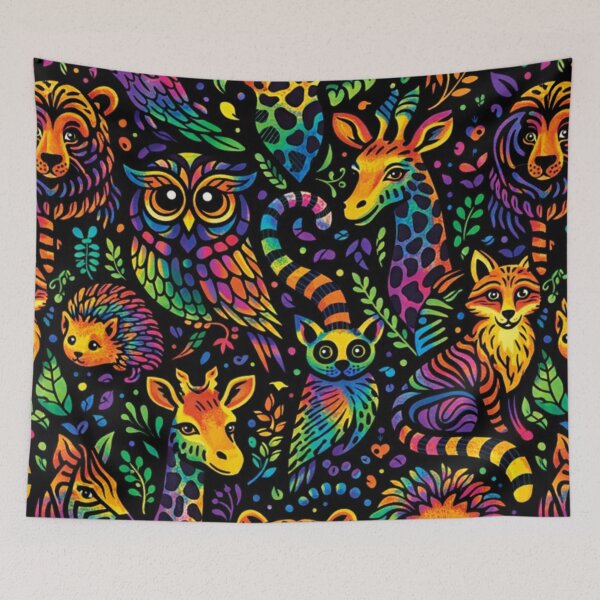 Item preview, Neon Safari Animals - Psychedelic Rainbow Wildlife Seamless Pattern designed and sold by myforestfog.