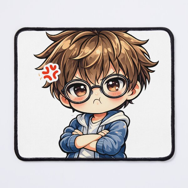 Item preview, Angry Chibi Anime Boy Sticker Cute Kawaii Nerd Glasses Funny Reaction Cartoon designed and sold by Art-Selling.
