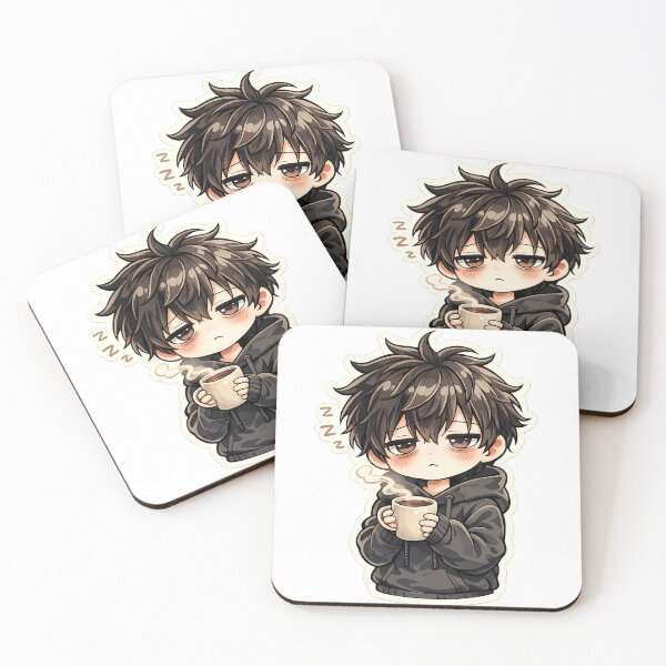 Item preview, Sleepy Chibi Anime Boy Sticker Cozy Tired Coffee Kawaii Cute Mood Cartoon Aesthetic designed and sold by Art-Selling.