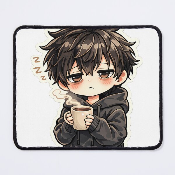 Item preview, Sleepy Chibi Anime Boy Sticker Cozy Tired Coffee Kawaii Cute Mood Cartoon Aesthetic designed and sold by Art-Selling.