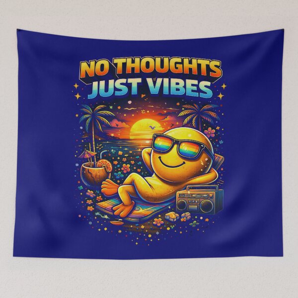 Item preview, No Thoughts Just Vibes – Chill Smiley Aesthetic Sunset T-Shirt Design designed and sold by FunkyVista.