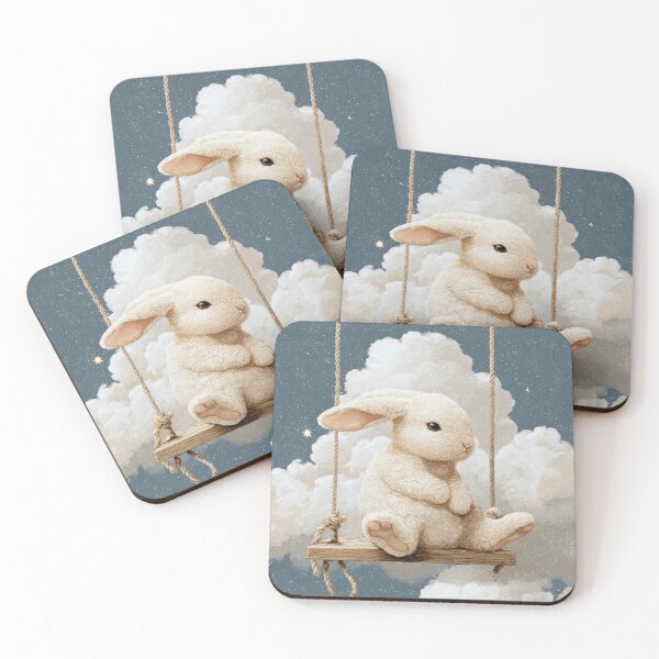 Item preview, Cloud Swing Bunny – Dreamy Cute Bunny Illustration designed and sold by Utsav kadia.
