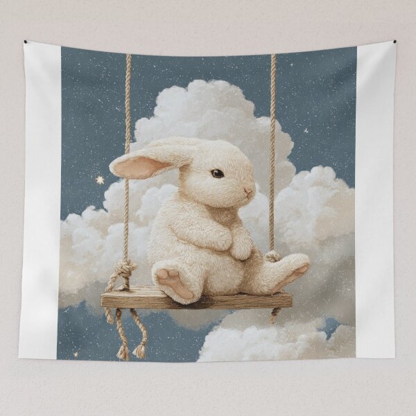 Item preview, Cloud Swing Bunny – Dreamy Cute Bunny Illustration designed and sold by Utsav kadia.