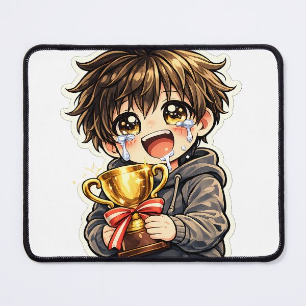 Item preview, Happy Crying Chibi Anime Boy Sticker Winner Trophy Cute Kawaii Emotional Reaction designed and sold by Art-Selling.