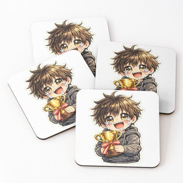 Item preview, Happy Crying Chibi Anime Boy Sticker Winner Trophy Cute Kawaii Emotional Reaction designed and sold by Art-Selling.