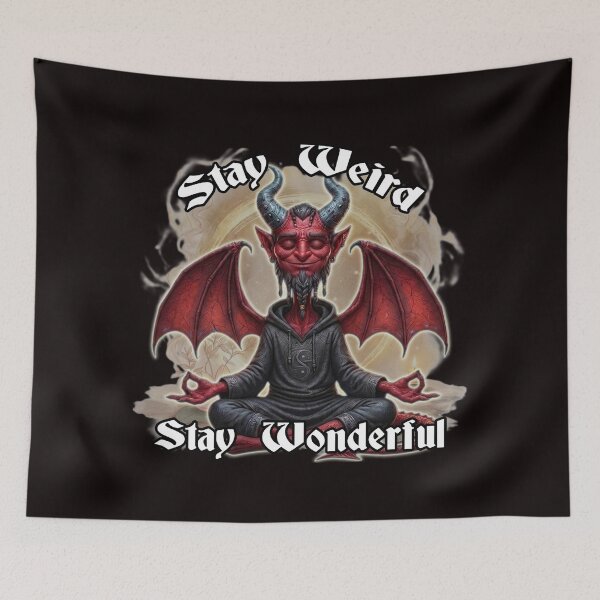 Item preview, Stay Weird Stay Wonderful Zen Devil Meditation Funny Cute Gothic Art designed and sold by A-T-H.